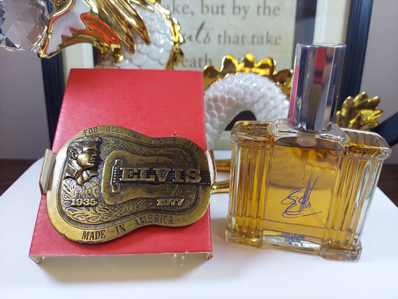 Buy Elvis Cologne Spray Brass Belt Buckle Set Vintage Online in