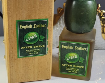 English Leather Lime Aftershave 4.0oz  MEM Original Wooden Cap Full Vintage In Original Wood Box