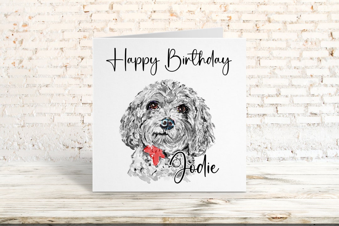 Personalised Birthday Card, Cavapoo Dog Card, Happy Birthday Etsy