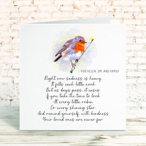 Remembrance Sympathy Card, Condolence Card, Greetings Card for Bereavement, Robin card, Option to personalise