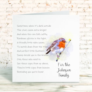 Sympathy Card, Condolence Card, Greetings Card for Bereavement, Robin card, Option to personalise