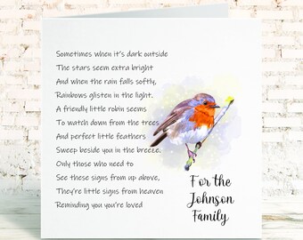 Robin Sympathy Card | Personalised Remembrance Card | Bereavement Card | Condolence Card | In Loving Memory Card