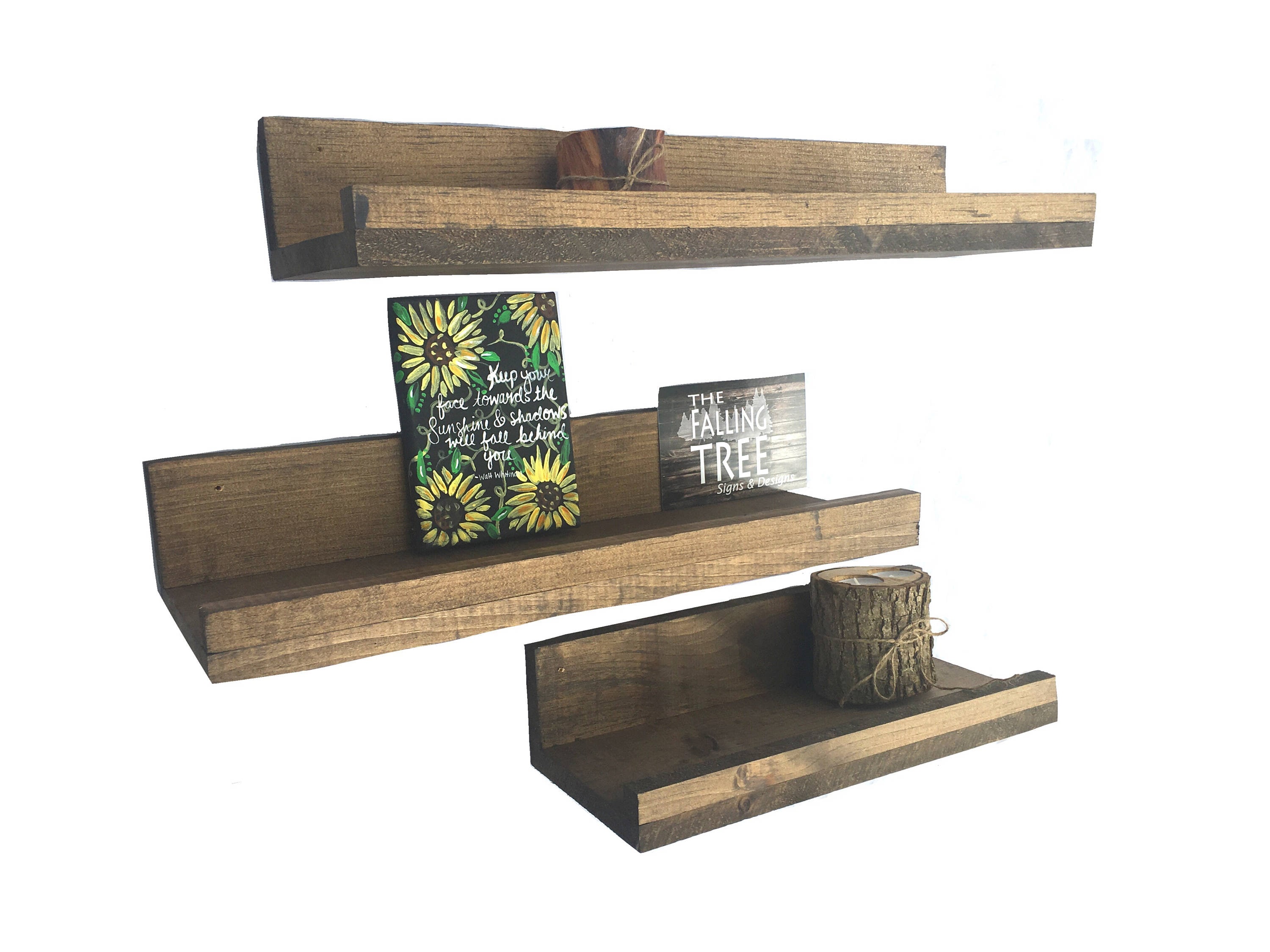 Rustic Floating Farmhouse Lip Shelves set of 3 picture shelf Etsy
