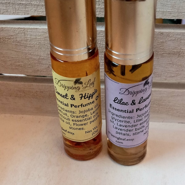 Essential Perfume Oils, Sweet and Hippie, Lilac and Lavender, roll on perfume, essential oils