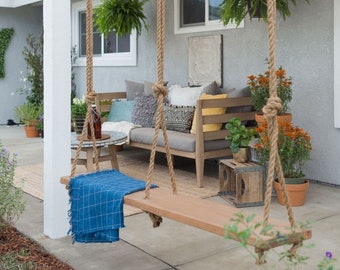 Oak Double Swing | Porch Bench | Boho Rustic Decoration | Indoor Outdoor Kids & Adults Tree Swing | Classic Scandinavian design | Great Gift