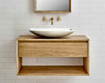 Modern Oak Bathroom Vanity with Drawer - 500mm | 600mm | 800mm or custom Vanity Unit | Stylish Bathroom Design