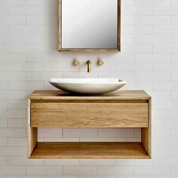 Modern Oak Bathroom Vanity with Drawer - 500mm | 600mm | 800mm or custom Vanity Unit | Stylish Bathroom Design