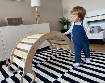 Large Montessori Wooden Rocker | Wooden Arch | Rocking Toy | Kids Climbing | 2 in 1 Rocker Set with Slide