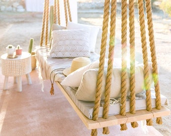 Oak Swing Bed | Porch Swing | Outdoor & Indoor Swing with Jute Rope