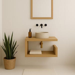 Mobile bagno sospeso in rovere / Mensola a parete in legno di rovere / Mobile lavabo da appoggio minimalista / Mobile lavabo scandinavo / 500 mm 600 mm 800 mm