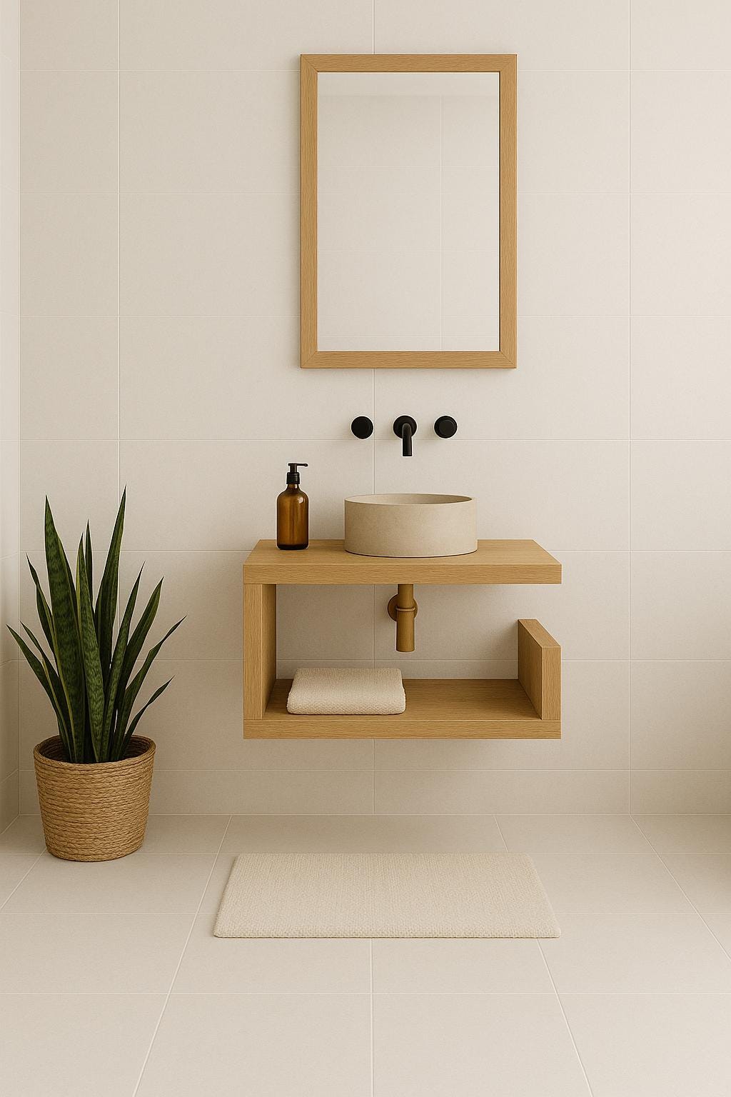 Floating Oak Bathroom Vanity | Oak Wood Wall Mounted Shelf | Minimalist Countertop Sink Unit | Scandinavian Vanity | 500mm 600mm 800mm