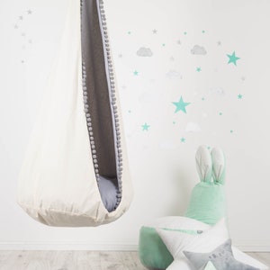 Hanging Indoor Chair Toddler Hammock Kids Swing Cocoon Children Room Decor - Beige and Grey. Great Fun!