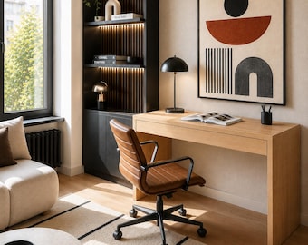Oferta especial: escritorio de roble macizo de 100 x 50 cm con cajón — Escritorio minimalista Japandi para oficina en casa