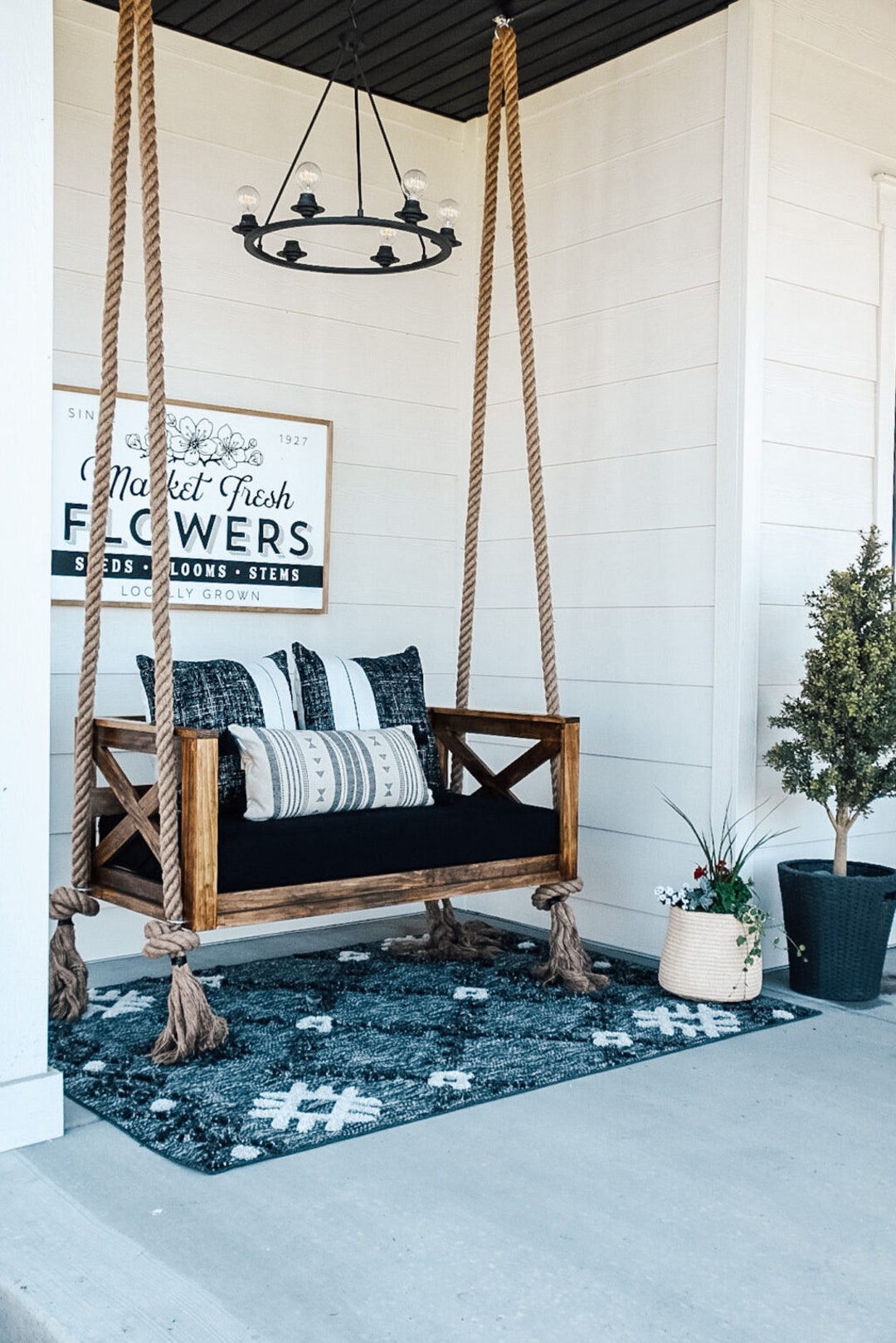 Raap Zeggen raket Oak Swing Bed With Seat Cushion Wooden Porch Swing Outdoor - Etsy
