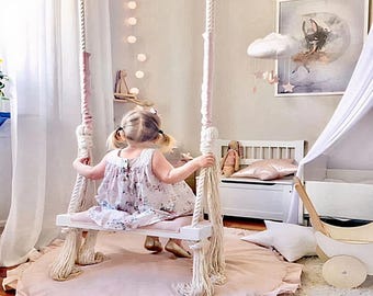 Wooden Indoor Outdoor Kids and Adults Vintage Swing - Classic Scandinavian Design Tree Swing - Great Gift!