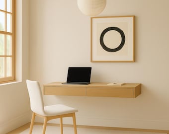 Dębowe biurko wiszące | Konsola ścienna z szufladami, minimalistyczne biuro domowe