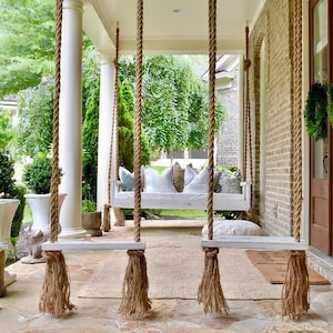 Solid Oak Painted Adults Tree Swing. Classic Scandinavian design. Wooden seat, jute or cotton ropes. Great Gift