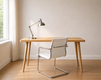 Solid Wood Desk | Scandinavian Pine Desk | Minimalist Writing Desk | Home Office | Tapere Legs Wooden Table