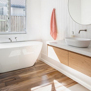 Base Modern Oak Bathroom Vanity, Cabinet with 2 Drawers - 900mm | 1000mm | 1200mm or custom Vanity Unit | Bathroom Design | Oak Top