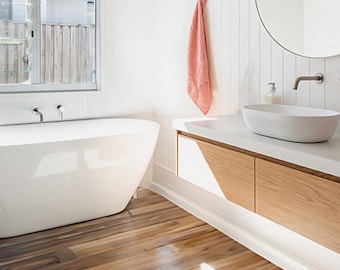 Modern Solid Oak Wall-Mounted Bathroom Vanity with Drawers