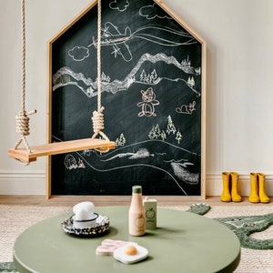 Real Oak Painted Indoor Outdoor Kids & Adults Tree Swing. Classic Scandinavian design. Wooden seat, jute or cotton ropes. Great Gift!