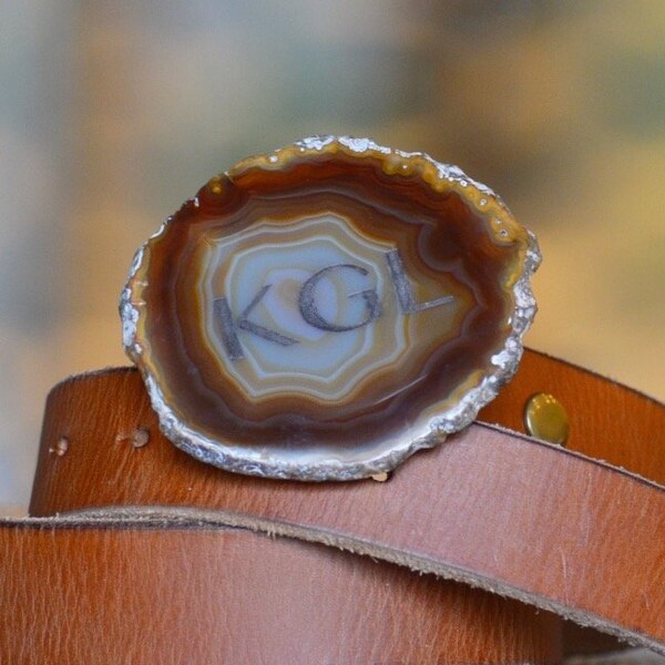 Boucle De Ceinture Vintage En Agate – Modèle 2 1/4 X 3 5/8 Pouces – Livraison Gratuite