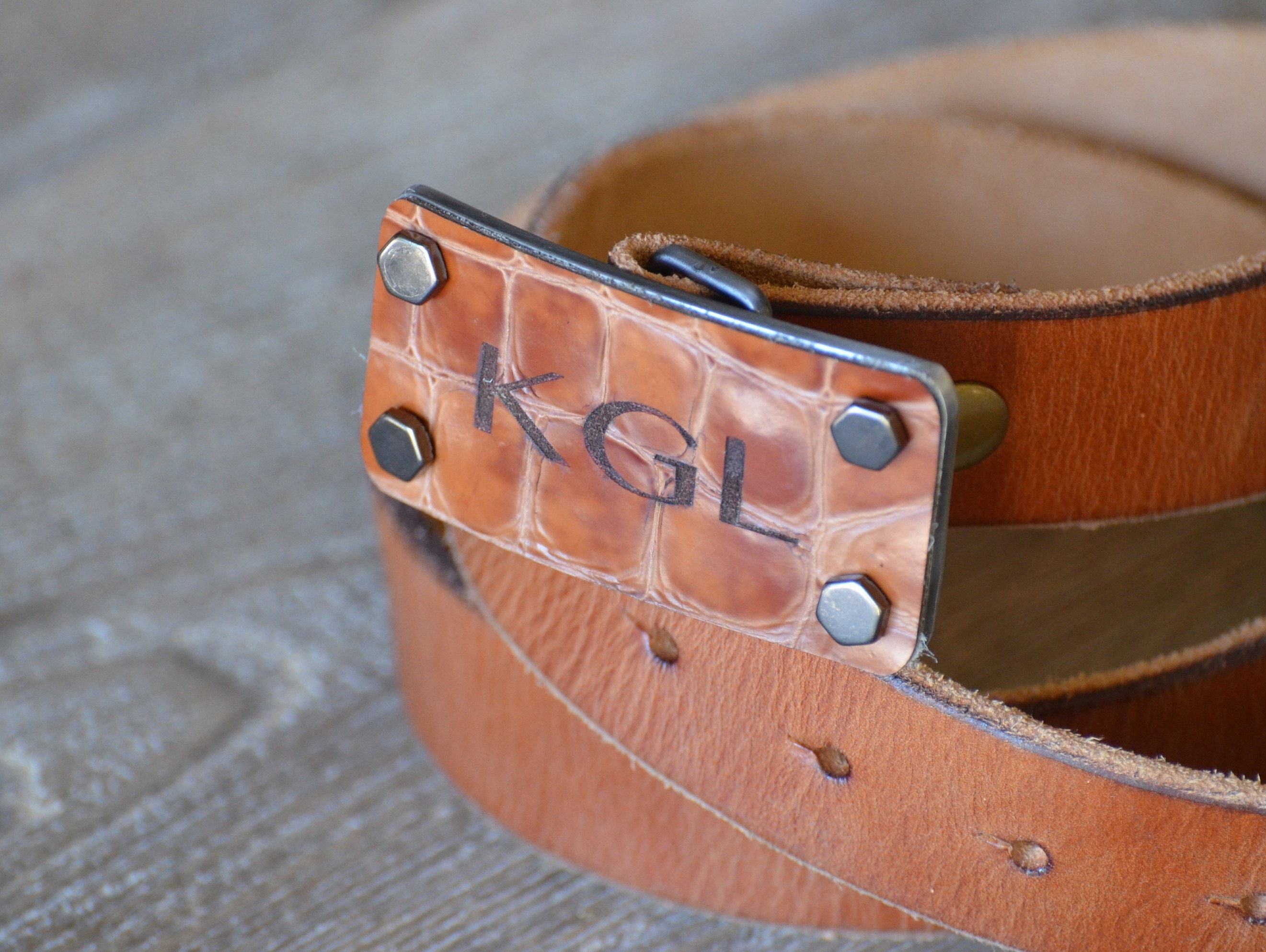 Personalized Crocodile Leather Buckle: Monogram Snap Belt - Etsy