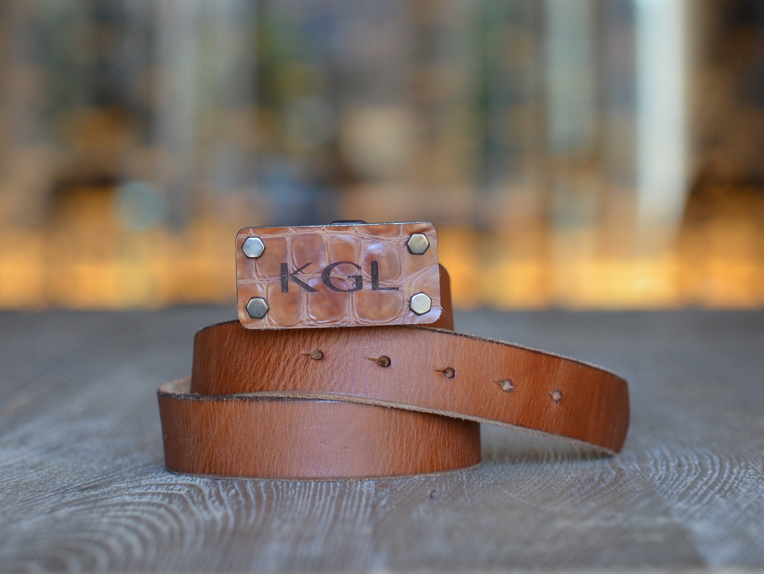 Personalized Crocodile Leather Buckle: Monogram Snap Belt - Etsy