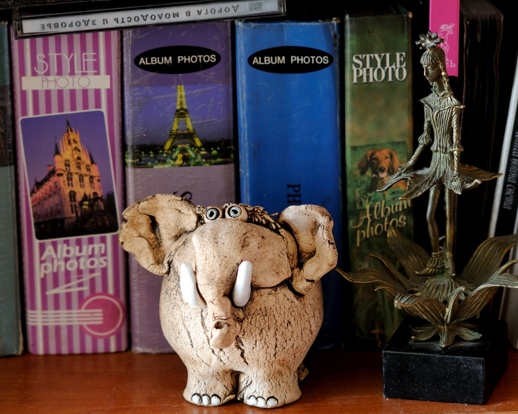 Elefant Statue Paar Schwarz-Weiß Keramik - Glücksbringer Deko 10x15cm