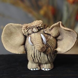 Handmade Ceramic Art Sculpture, Elephant Figurine, Elephant Lovers Gift, Pottery Animal