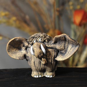 Ceramic Sculpture, Whimsical Elephant Figurine, Unique Pottery Animal, Handmade Ceramic Statue