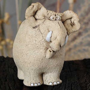 Handmade Ceramic Sculpture Art, Whimsical Elephant Figurine, Pottery Animal Home Decor, Ceramic Table Sculpture