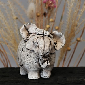 Ceramic Art, Sculpture Elephant, Handmade Figurine, Animal Sculpture tabletop, Unique Gift