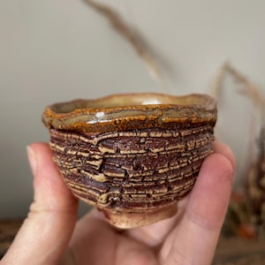 Handmade Wabi Sabi Ceramic Tea Cup: Rustic Stoneware Yunomi (2oz/60ml)