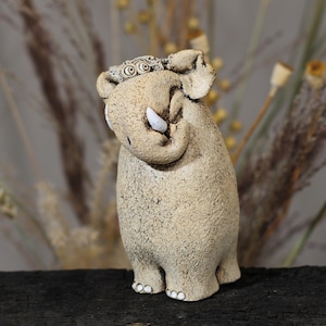Ceramic Sculpture Art, Handmade Elephant, Whimsical Animal Figurine, Pottery Elephant, Ceramic Home Decor