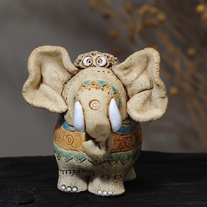 Ceramic Sculpture Handmade, Whimsical Elephant Figurine, Ceramic Animal, Adorable Home Decor Accent
