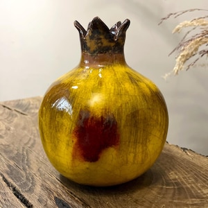 Vase grenade en céramique : vase décoratif en poterie faite main, décoration d&#39;intérieur jaune