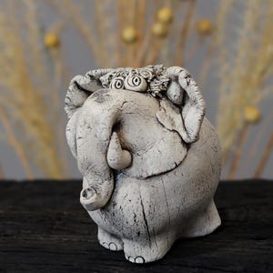 Ceramic Sculpture Art, Elephant Figurine, Handmade Animal Statue, Elephant Lovers Gift
