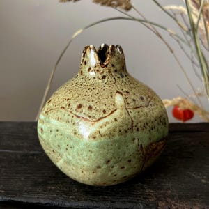 Handmade Ceramic Pomegranate: Pottery Home Decor, Ikebana Bud Vase, Christmas Gift