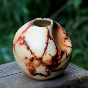 Handmade Saggar Fired Ceramic Vase: Unique Pottery Bud Vase