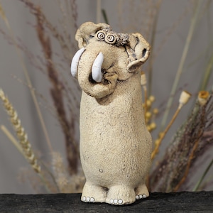 Ceramic Elephant Art Sculpture - Unique Pottery Animal Figurine, Clay Art Figurine, Artisan Collectible Decor