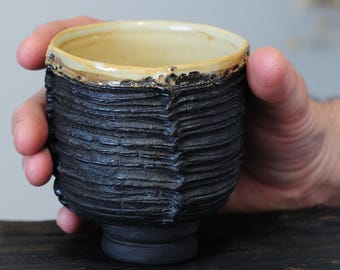 Handmade Stoneware Coffee Mug: Wabi Sabi Ceramic Yunomi Cup, 10 oz