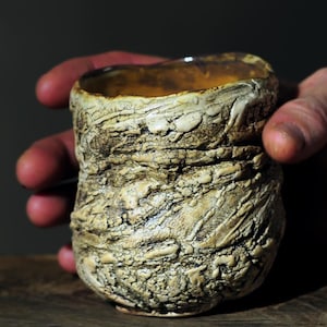 Ceramic Yunomi Cup 13 oz, Handmade Stoneware Tea Cup, Textured Wabi Sabi Pottery