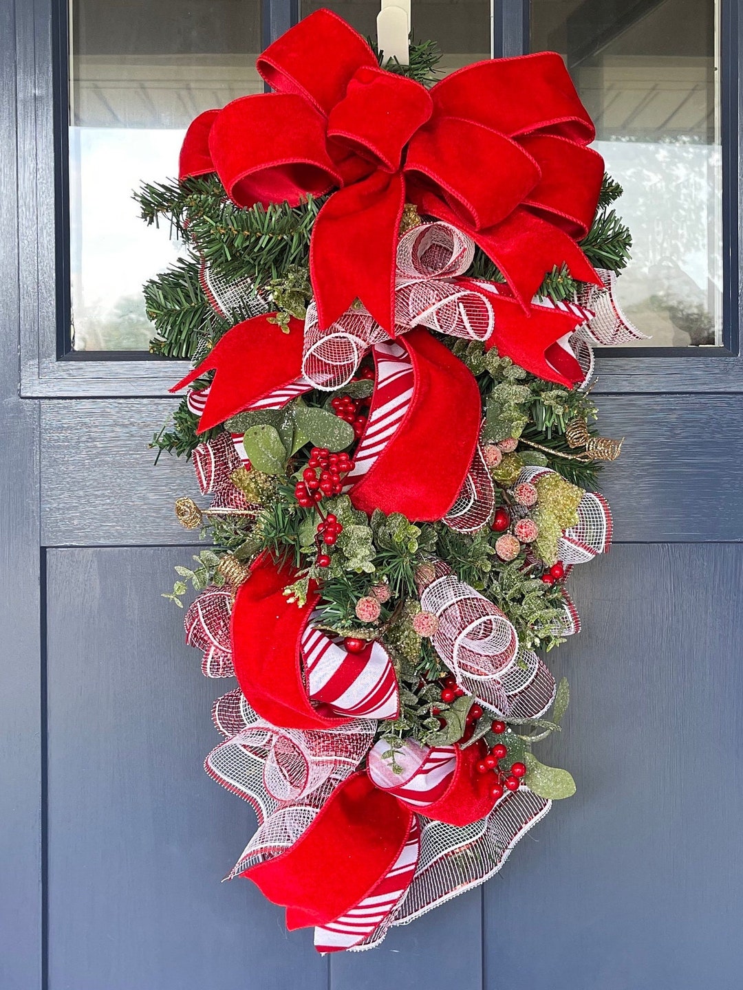 Winter Peppermint Wreath Candy Cane Theme Swag Wreath Red - Etsy