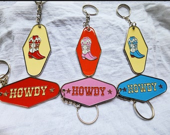 Howdy Hotel Keychain | Cowboy Boot Keychain | Western Keychain | Howdy Keychain | Vintage inspired Keychain
