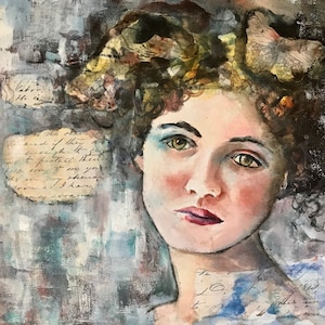 Vintage portret print op canvas, Gibson Girl, Vintage Style Art, Nostalgische kunst, Victoriaanse dame, Mixed Media Collage en Paint, Uniek cadeau