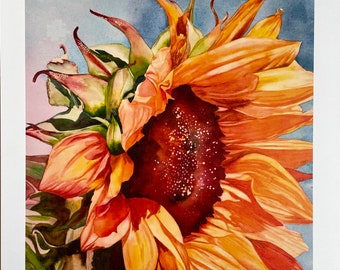 Watercolor sunflower painting print, sunflower gifts for mom, cottagecore room decor, plant mom gift, sunflower decor for home, botanical