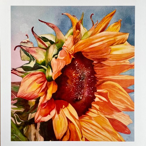 Art Print of Sunflower Painting Watercolor Yellow Flower Etsy