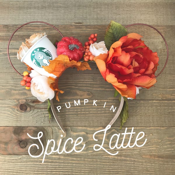 Pumpkin Spice Latte Minnie oreilles | LSP cadeau | Citrouille d’automne oreilles de souris | Citrouille d’automne bandeau | Amateur de café cadeau | Cadeau d’amant de Disney