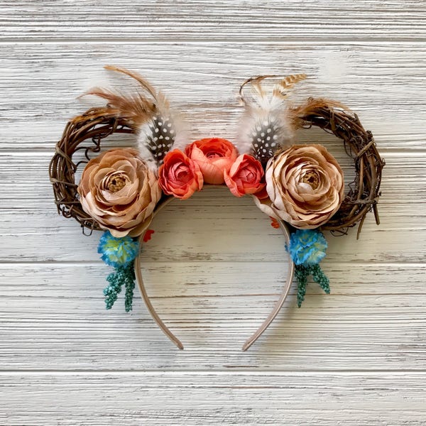 Pocahontas Minnie Ears | Pocahontas Feather Minnie Ears | Pocahontas Floral Feather Headband